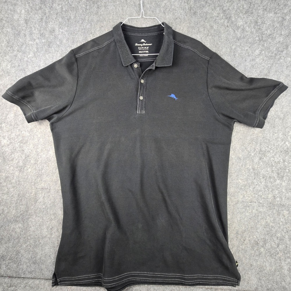 Tommy Bahama Emfielder Polo Shirt Mens XXLT 2XLT Black Supima Cotton IslandZone